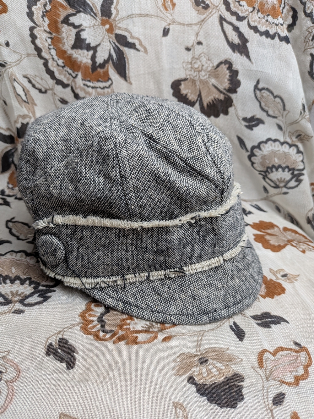 San Diego Hat Company Gray Frayed Cadet Hat with Button Accent